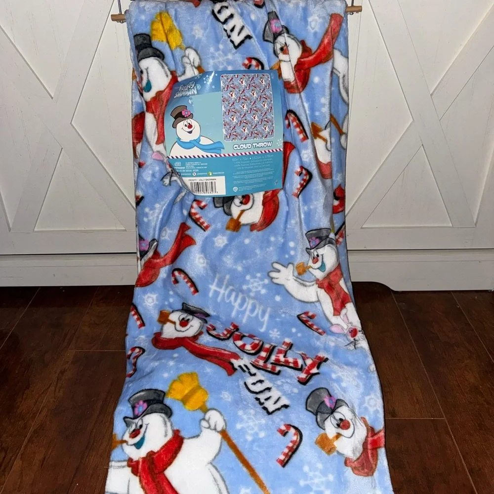 Frosty the Snowman Blue Plush Throw Blanket